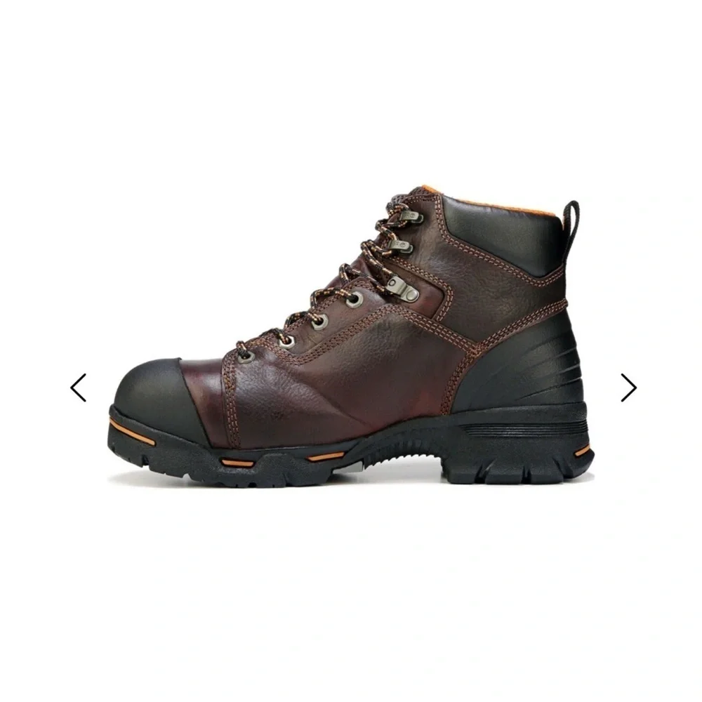 Timberland Pro Mens Brown Leather Endurance Saftey Toe Work Boots Sz 10 W New